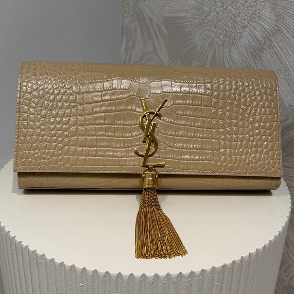 Yves Saint Laurent Beige Crocodile Embossed Clutch - Picture 2 of 6